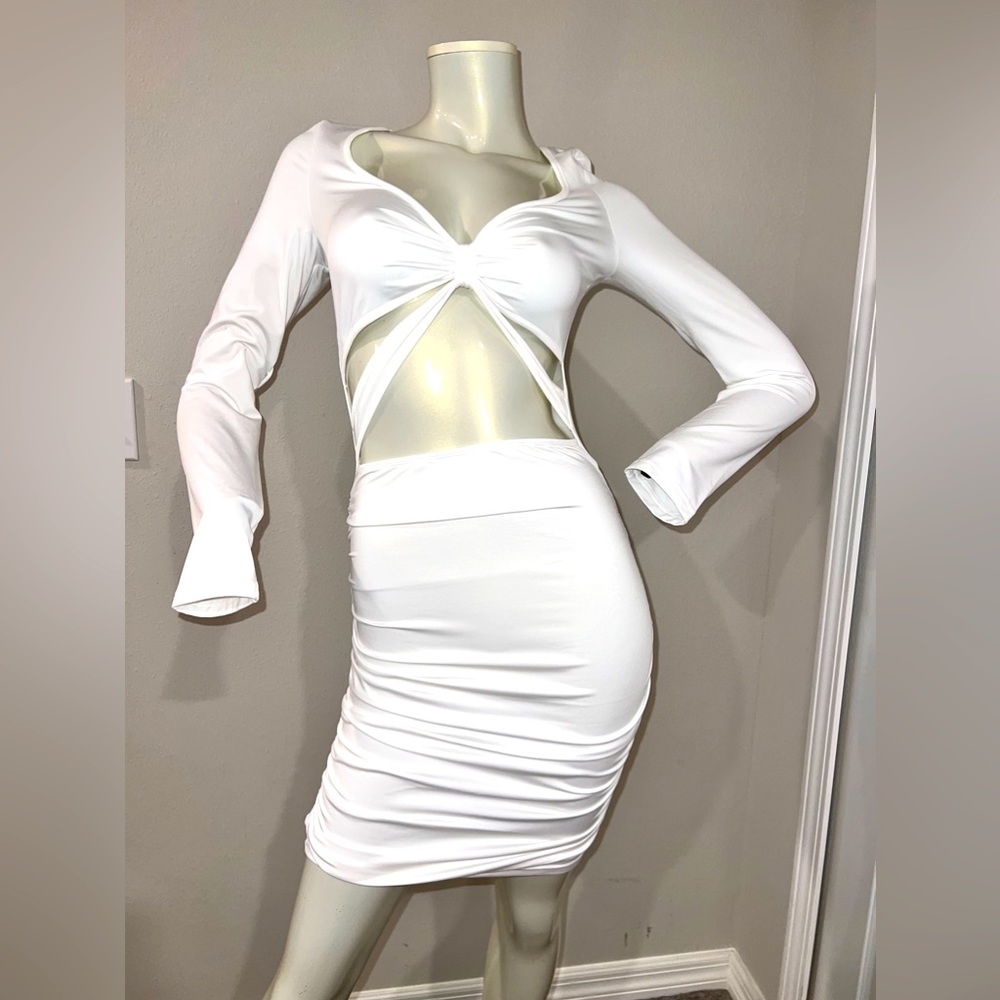 White Long Sleeve Cutout Midi Dress {NEVER WORN}